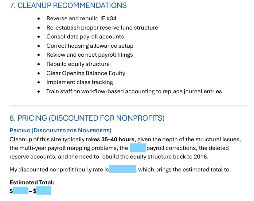 Diagnostic screenshot: Cleanup Recommendations